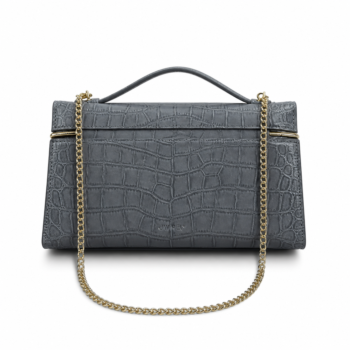 Chanel Croc-Embossed Zip Top Handle Chain Bag in Grey