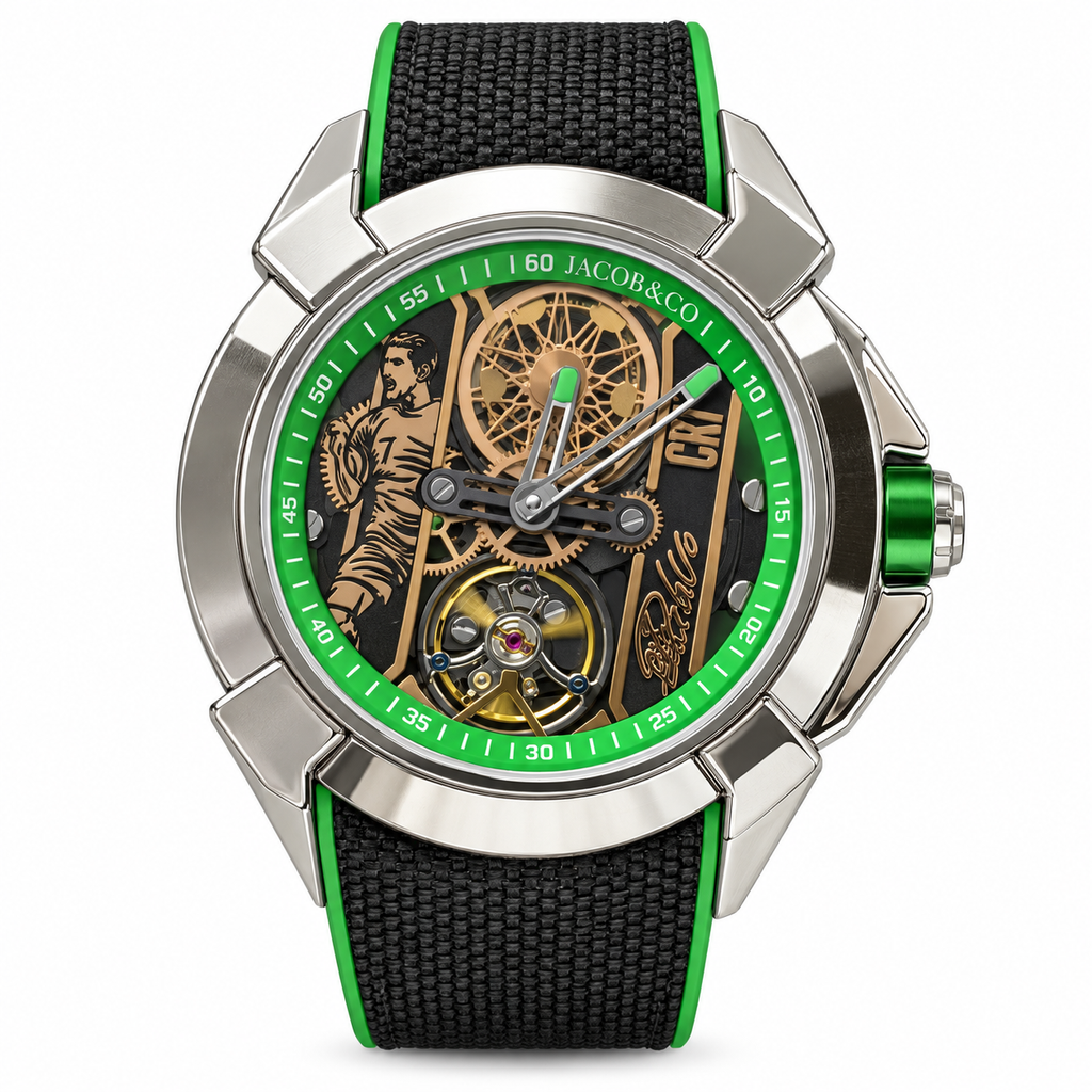 Jacob & Co. x CR7 Ronaldo Epic X Titanium Skeleton Tourbillon Green Black Fabric Watch