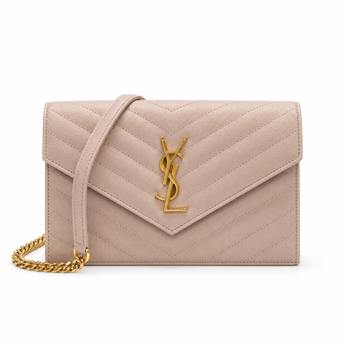 YSL Saint Laurent Envelope Chain Wallet in Powder Pink Matelassé Leather