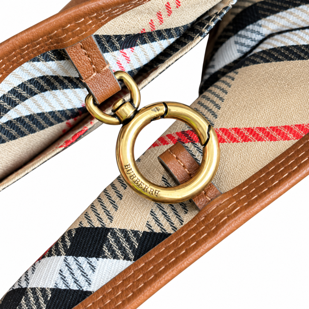 Burberry Cognac Bucket Bag with Heritage Check Strap
