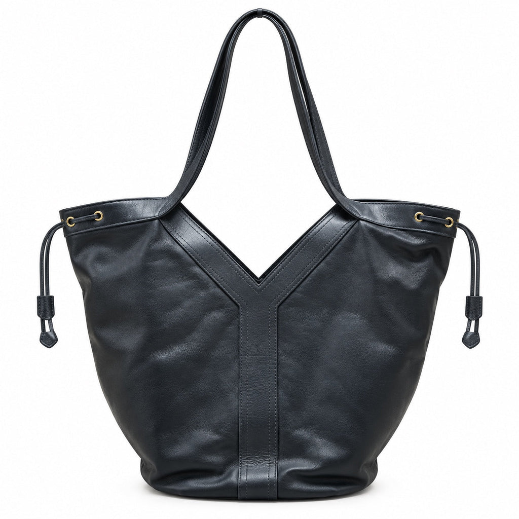 YSL Yslide Tote Bag Black Smooth Leather Y Panel Saint Laurent