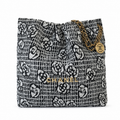 Chanel 22 Bag Large Black & White CC Jacquard Tweed | Gold Chain Handles — 42cm