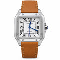Cartier Santos de Cartier Large Stainless Steel White Dial Black Roman Numerals Blued-Steel Hands Automatic Tan Calfskin Leather Strap Watch