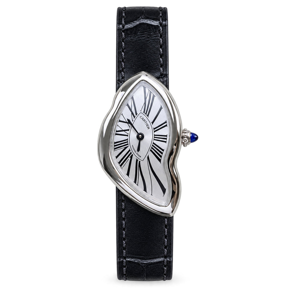 Cartier Crash 18K White Gold Asymmetric Distorted Case Silver Dial Manual-Winding Black Alligator Strap Watch