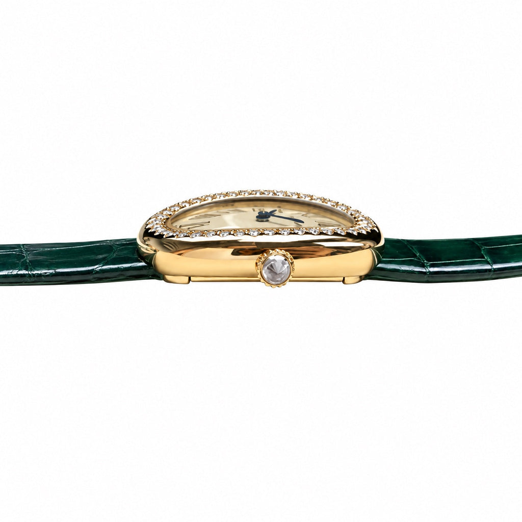 Cartier Baignoire Diamond Yellow Gold Green Alligator Watch