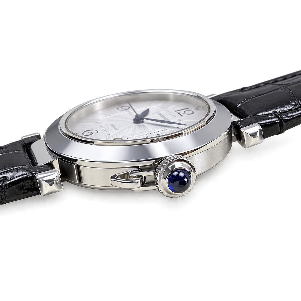 Cartier Pasha de Cartier 41mm — Steel, Silver Dial, Arabic Numerals, Date & Black Alligator Strap, Automatic