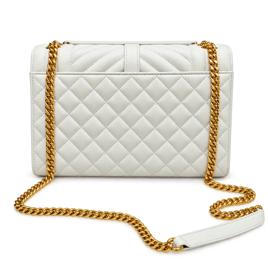 YSL Envelope Medium Bag – White Quilted Leather