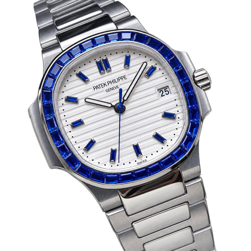 Patek Philippe Nautilus Blue Sapphire Baguette Steel White Dial