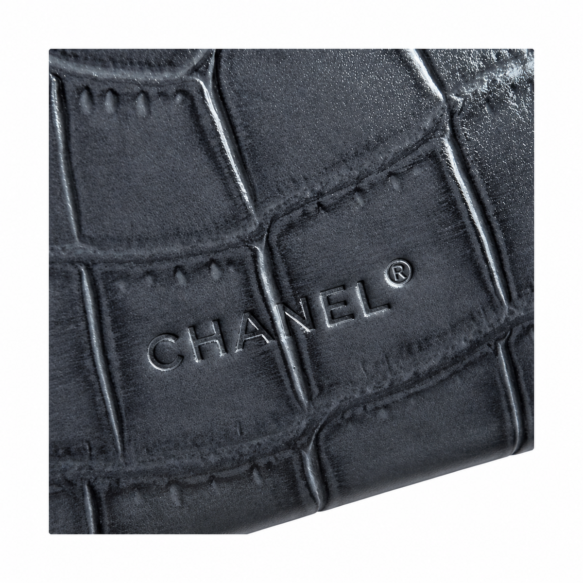 Chanel Croc-Embossed Zip Top Handle Chain Bag in Grey